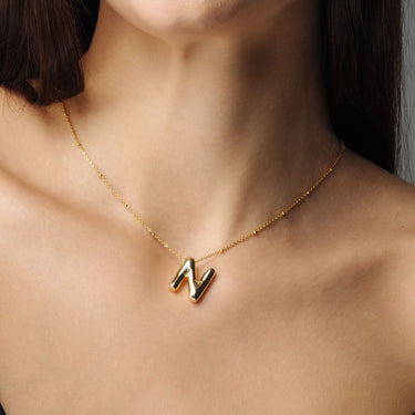 Gold Necklace for a Woman - Essential Initial Necklace - Woman Necklace - Bubble Letter Necklace Necklace Gold / A Brother & Sisters